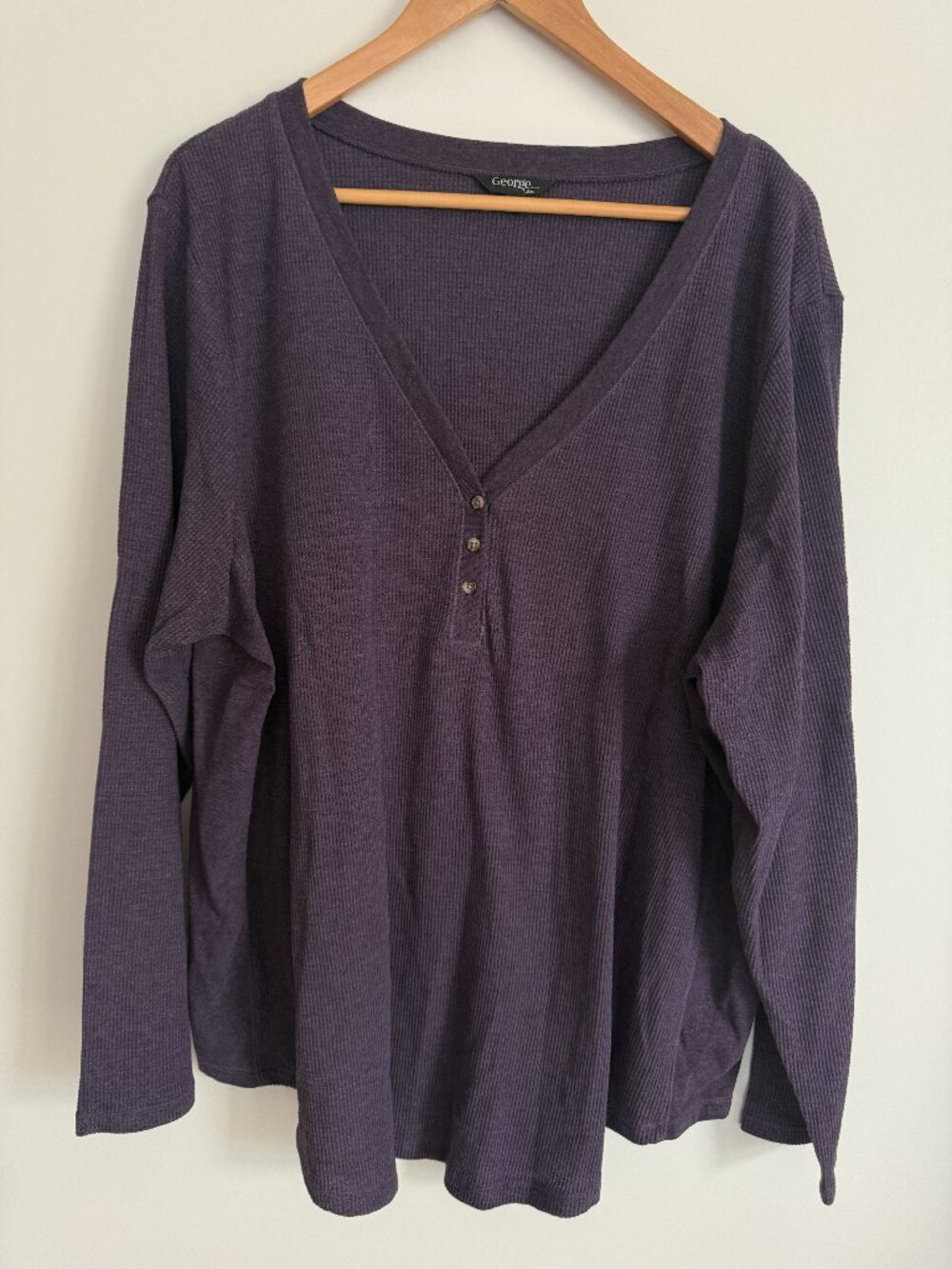 George Women Purple Henley Waffle Knit Long Sleeve Pullover Top Size 3X